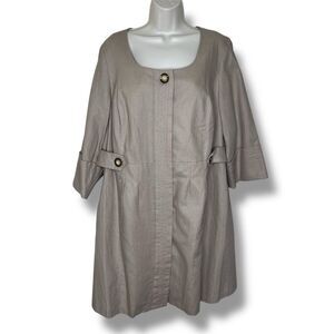 Lane Bryant Linen Trench Shirt Dress Tan Khaki Button Front Women 14/16 Pockets